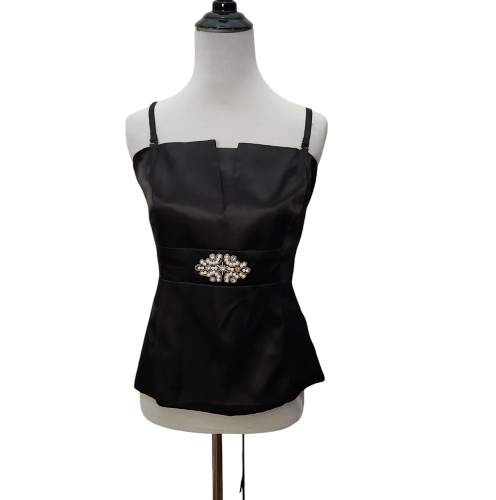 Venus Black Corset‎ with Brooch Applique and Lace Up Back Size 12